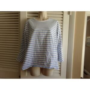 Lauren Ralph Lauren blue/white striped 100% cotton top XL Bell Sleeves Excellent